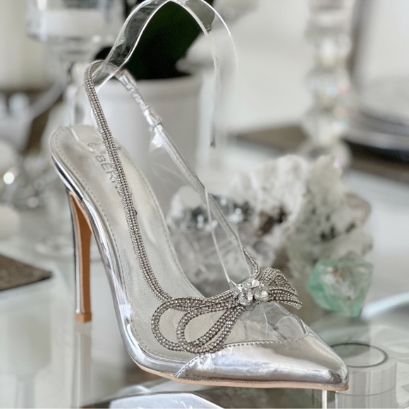 New Glamorous Silver Crystal Embellished Heels - Picture 3 of 5